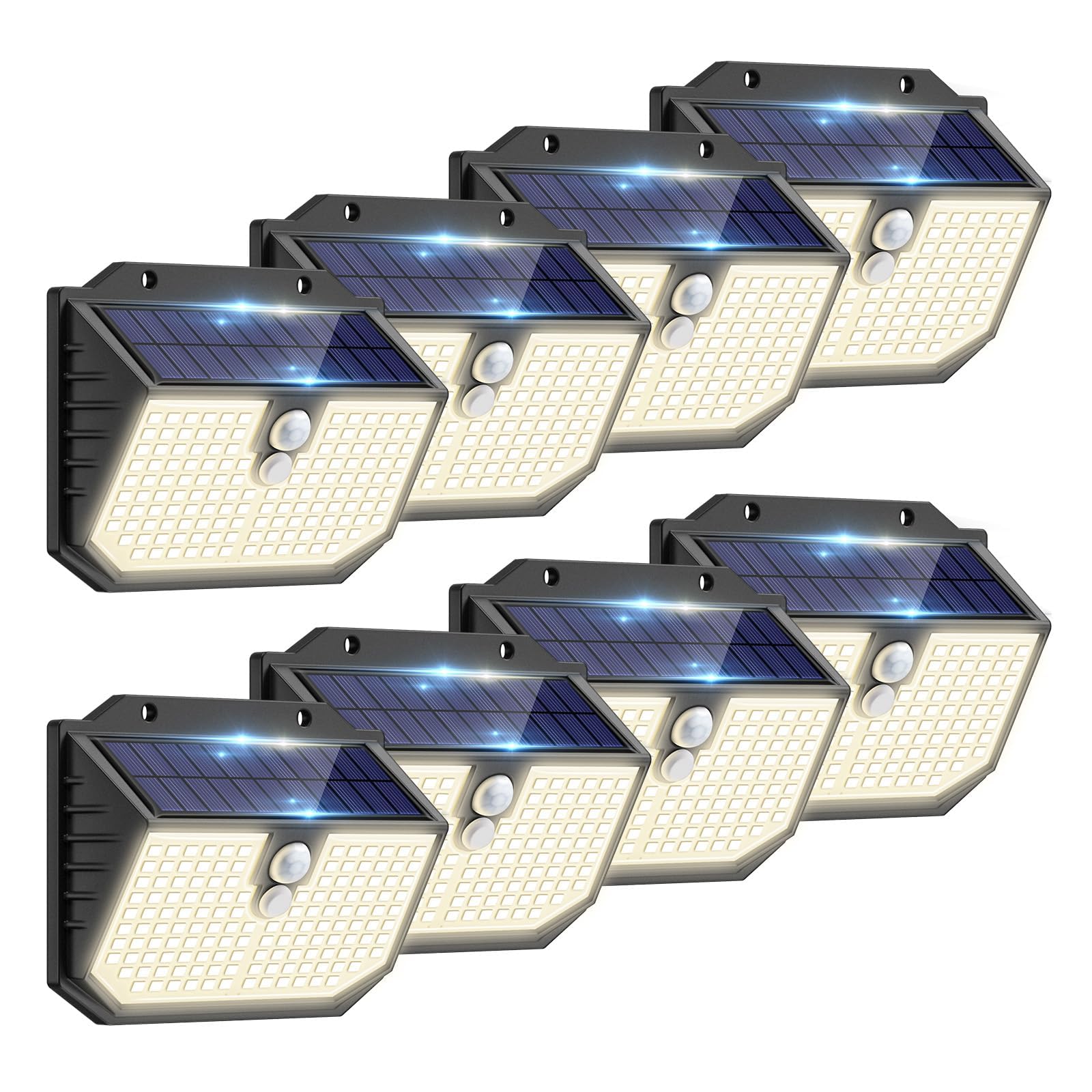 nipify 8 Pack Solar Security Lights,Upgraded 5000K Neutral Outdoor Solar Light, Solar Lights Outdoor Garden with 3 Modes Motion Sensor,IP65 Waterproof Solar Wall Light for Fence Front Door Yard