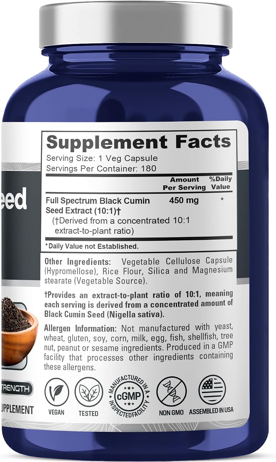 NusaPure Black Cumin Seed, 450 mg, 180 Veg Capsules (Non-GMO, Vegan)