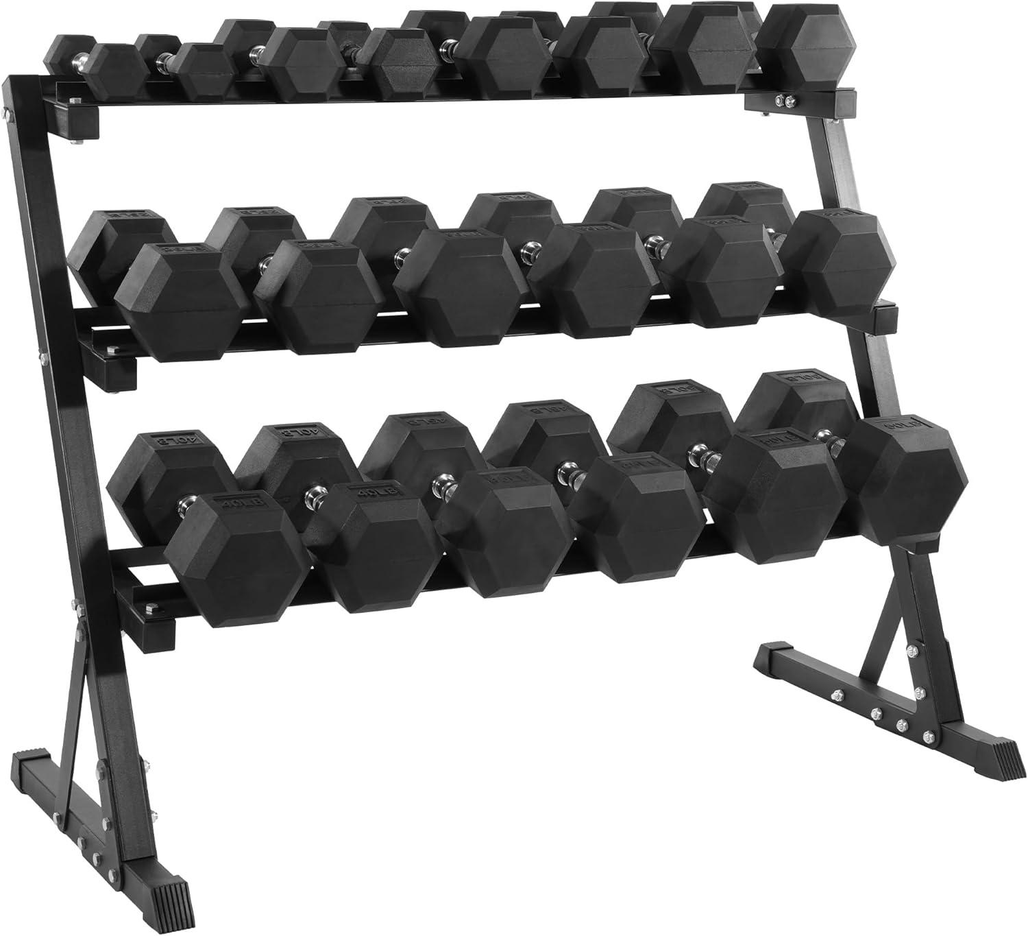 Fitvids Rubber Coated Hex Dumbbell Set with Storage Rack, 100/150/200/550 LB Hand Weight Set with Anti-Slip Grip for Home Gym