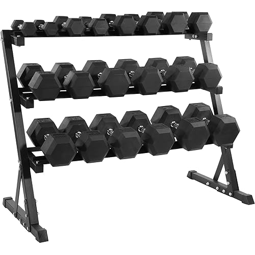 Fitvids Rubber Coated Hex Dumbbell Set with Storage Rack, 100/150/200/550 LB Hand Weight Set with Anti-Slip Grip for Home Gym
