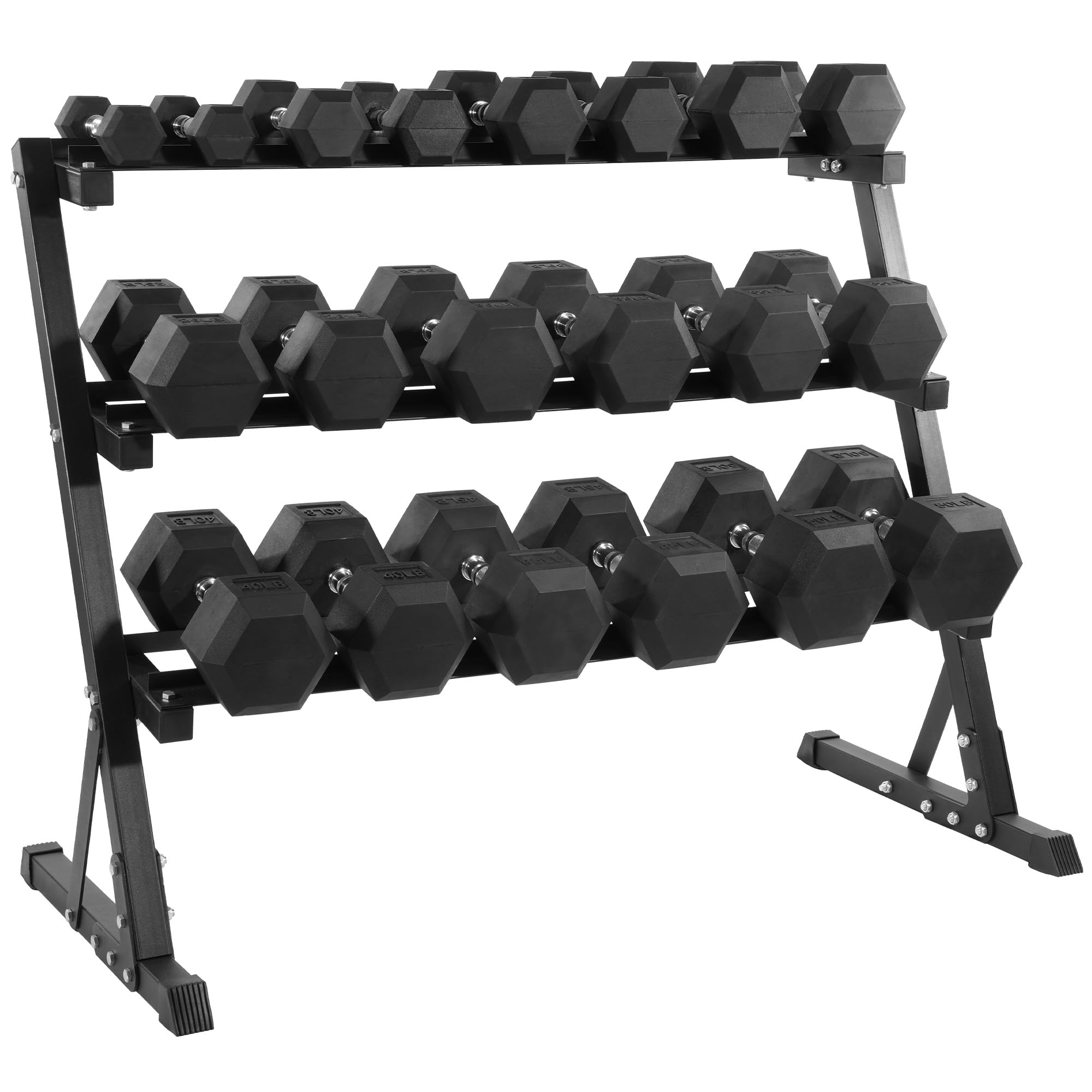 Fitvids Rubber Coated Hex Dumbbell Set with Storage Rack 100 150 200 550 LB Hand Weight Set with