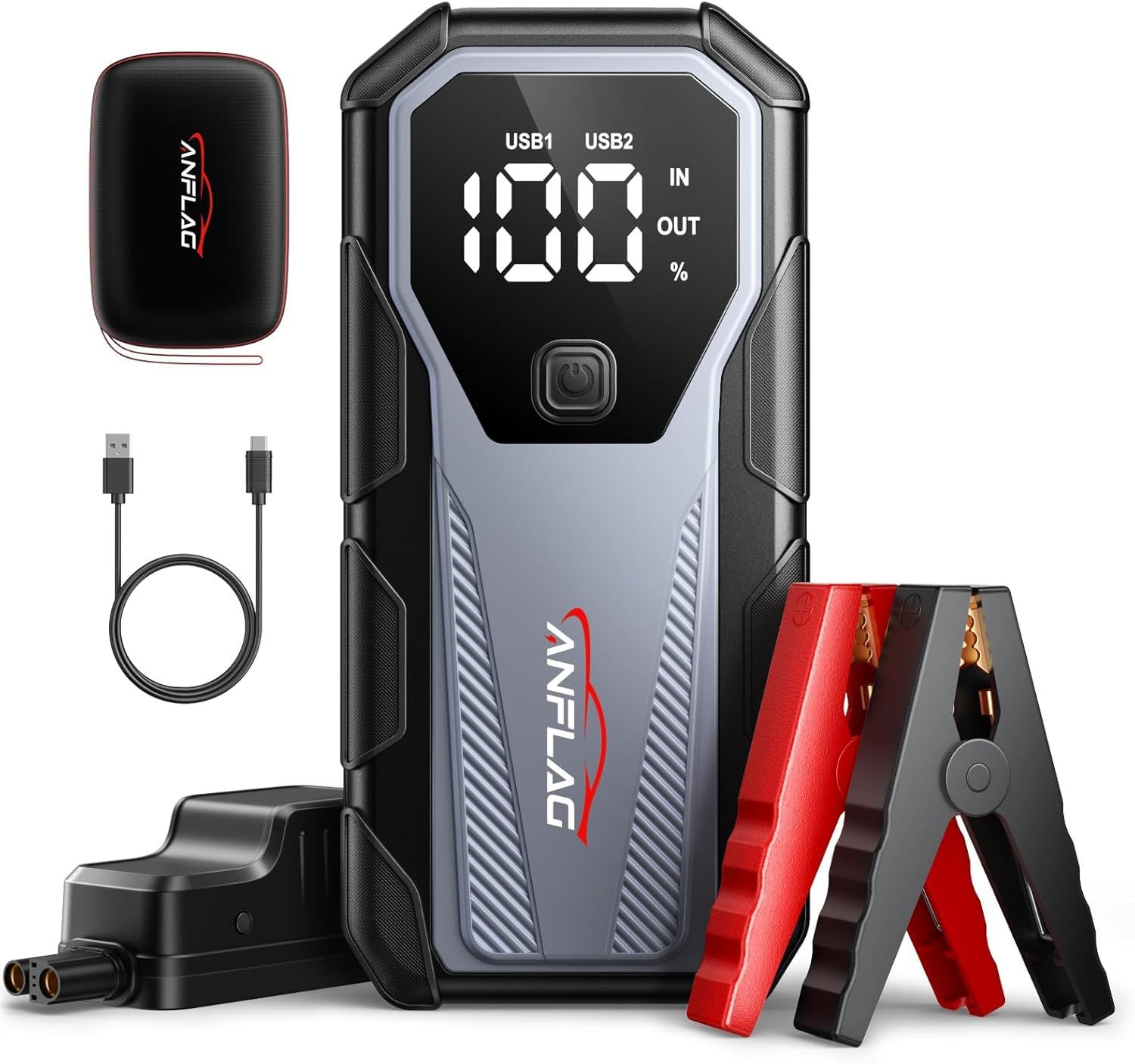 Arrancador de Coches, 12V 6000A Arrancador de Baterias de Coche,con para All Gasolina o 10L Diesel, Linterna LED,Carga Rápida, Pantalla LCD Extragrande