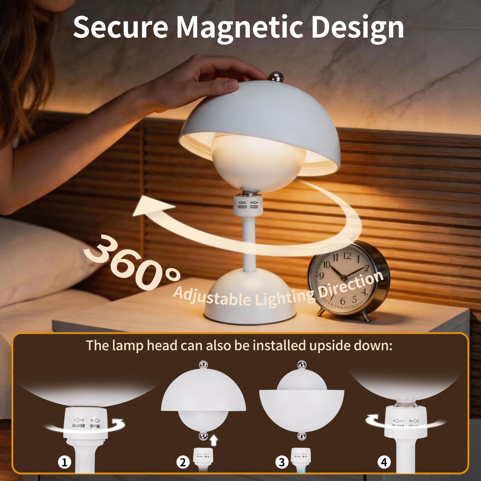 Aigostar 2 Pezzi Lampada da Tavolo Magnetica Touch, Lampada da Comodino senza Fili con 3 Temperature di Colore e Dimmerabile, Ricaricabile USB per Camera da Letto, Ristorante (Bianco)