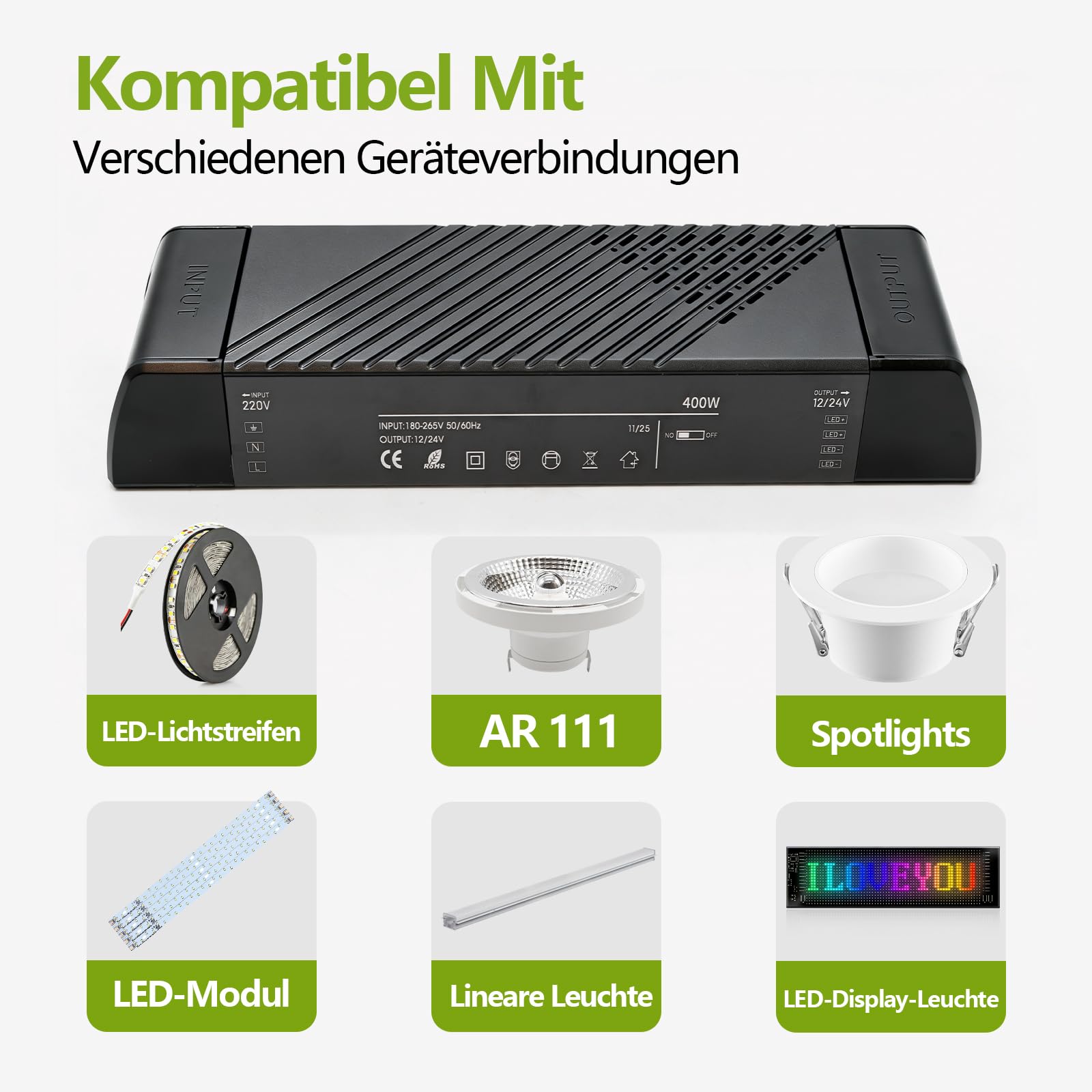 2 Stück LED Trafo Netzteil 230V auf 12V/24V 400W Treiber Schaltnetzteil Transformator DC12V 33.33A/DC24V 16.67A Kompakter Extrem Dünner Konstantspannung Niedervolttrafo
