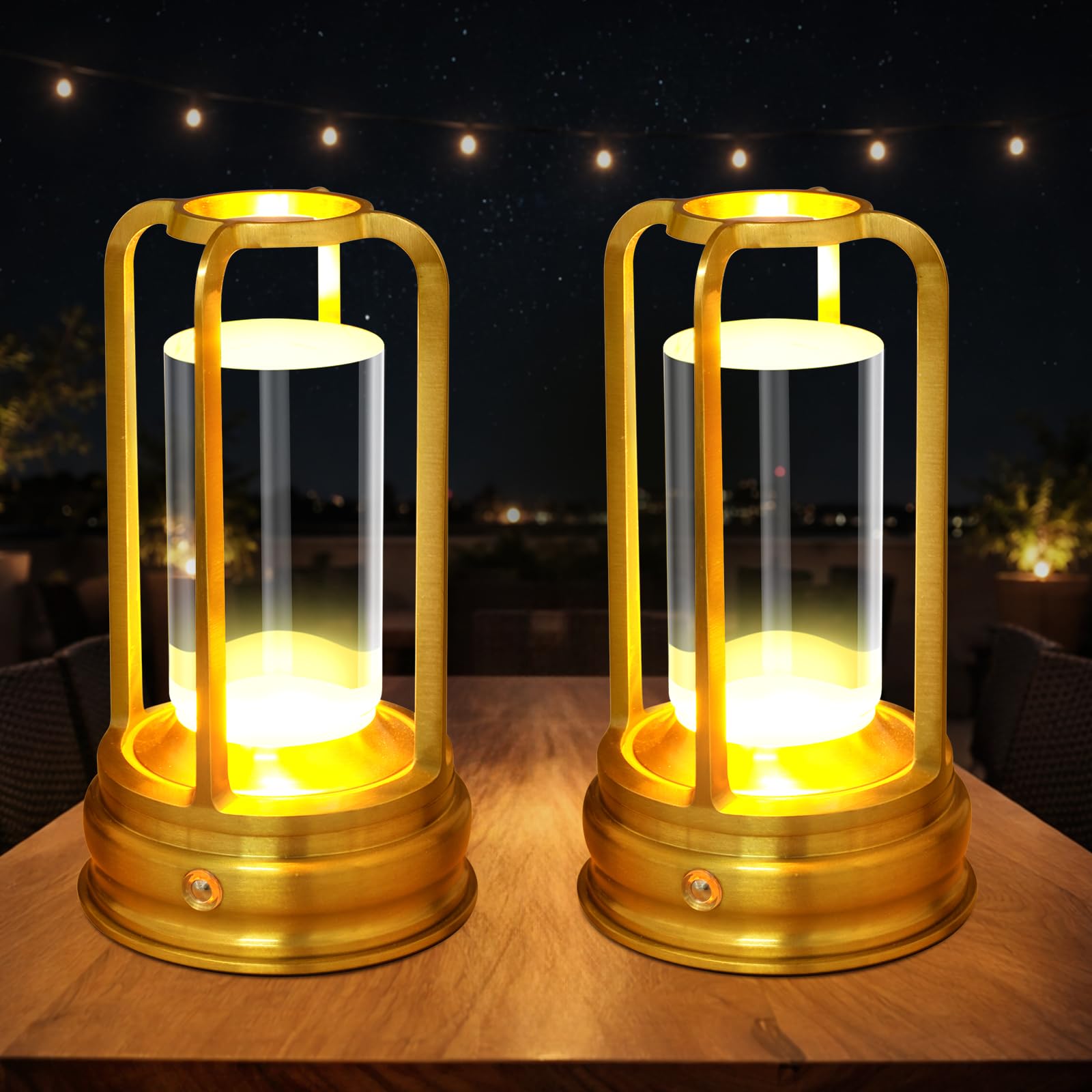 Kangtaixin Lampe de table rechargeable sans fil, lampe tactile LED portable avec 3 niveaux de luminosité, batterie 2000mAh, pour extérieur, jardin, restaurant et camping, or, lot de 2