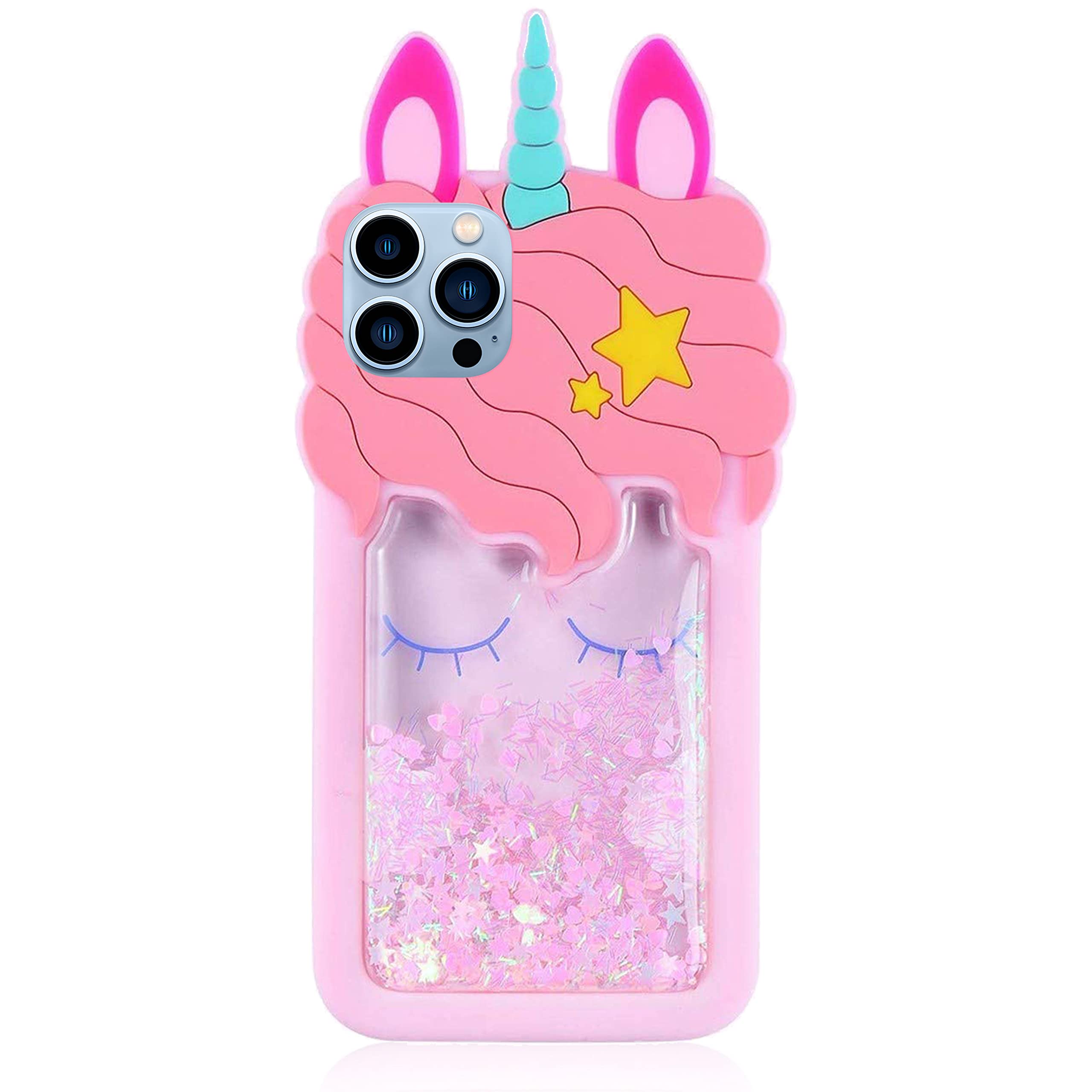 JoyleopPink Unicorn Silicone Case for iPhone 13 Pro 6.1" Cartoon Cover Unique Kawaii Fun Funny Cute Cool Designer Aesthetic Fashion Stylish Cases for Girls Boys Men Women for iPhone 13 Pro