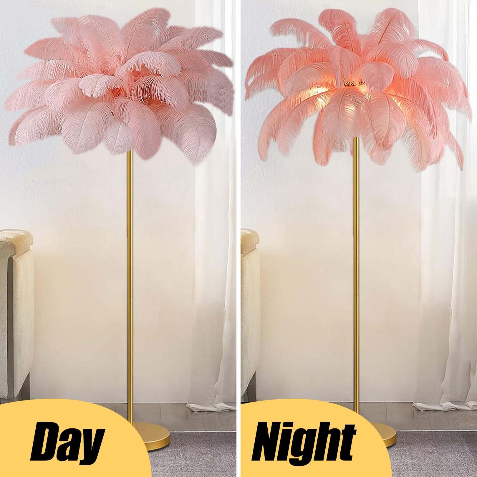 XANAYXWJ Lampada da Alta con Piume di Struzzo - Base d LED dimmerabile G4 Lampade con Piume Naturali Ele Lampada da per Soggiorno, Camera da Letto e Ufficio (66,9 Pollici)