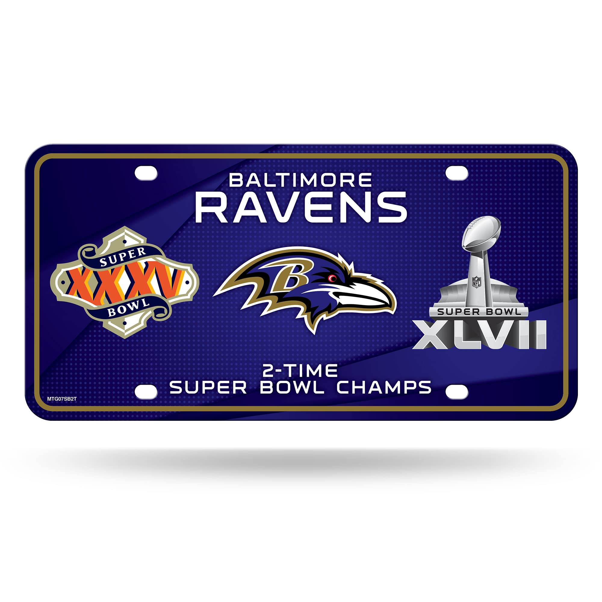 Rico Industries NFL Baltimore Ravens 2X Super Bowl Champions Metal Auto Tag 8.5