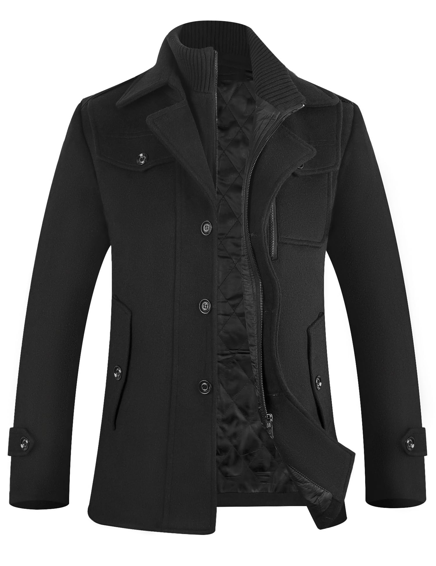 APTRO Mens Pea Coat Wool Jacket Windbreaker Single Breasted Winter Coat