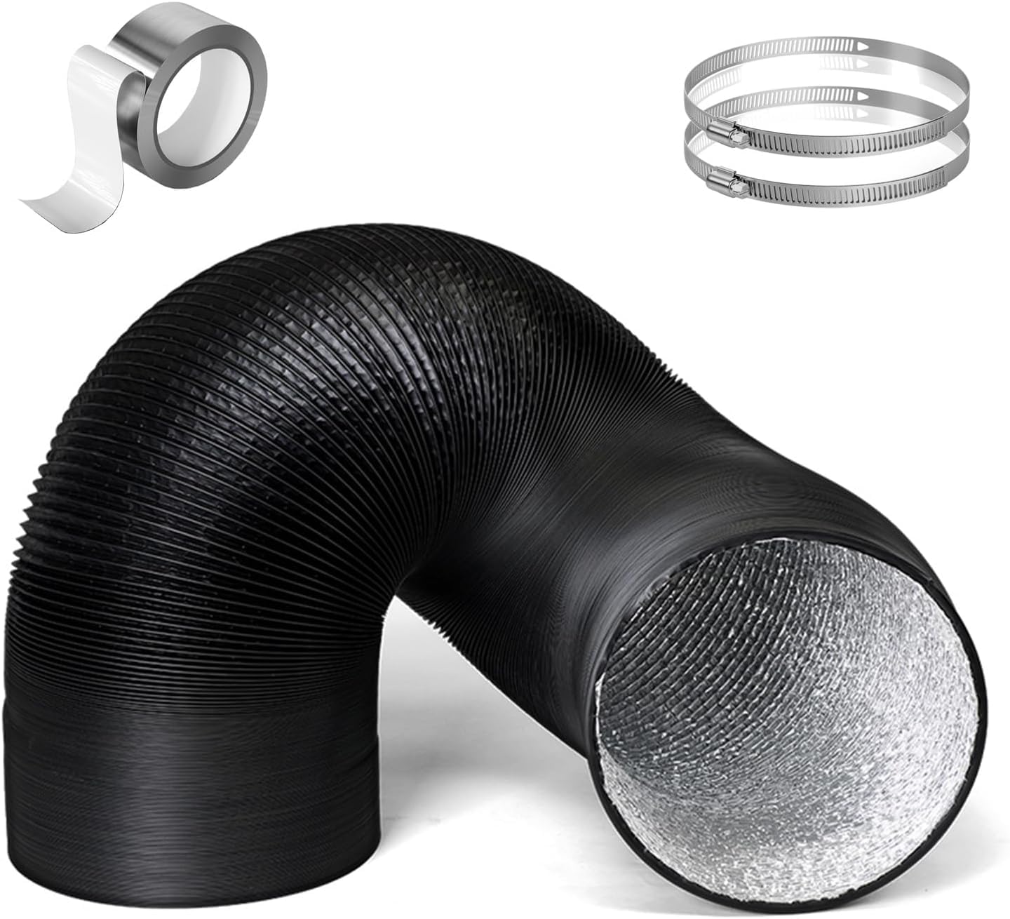 5-19in Flex Exhaust Tube Kit for Kitchen Range Hood, Flexible Duct Dryer Vent Hose for Tight Space, Bathroom Duct Hosing 5ft/10ft/13ft/19.5ft/26ft/32ft(160mm(6 1/4"),Length-1.5m(5ft))