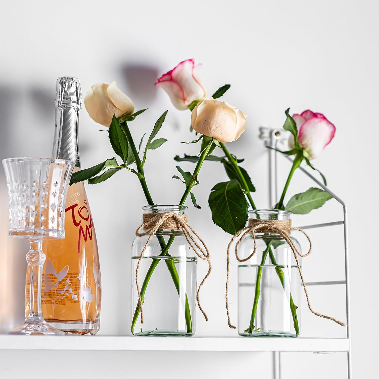 Vintage Glass Vases, Mason Jars for Centerpieces, Farmhouse Mason Jar Vase with Rope Design, Centerpiece Vases for Table, Wedding & Home Decor (6) - Image 6