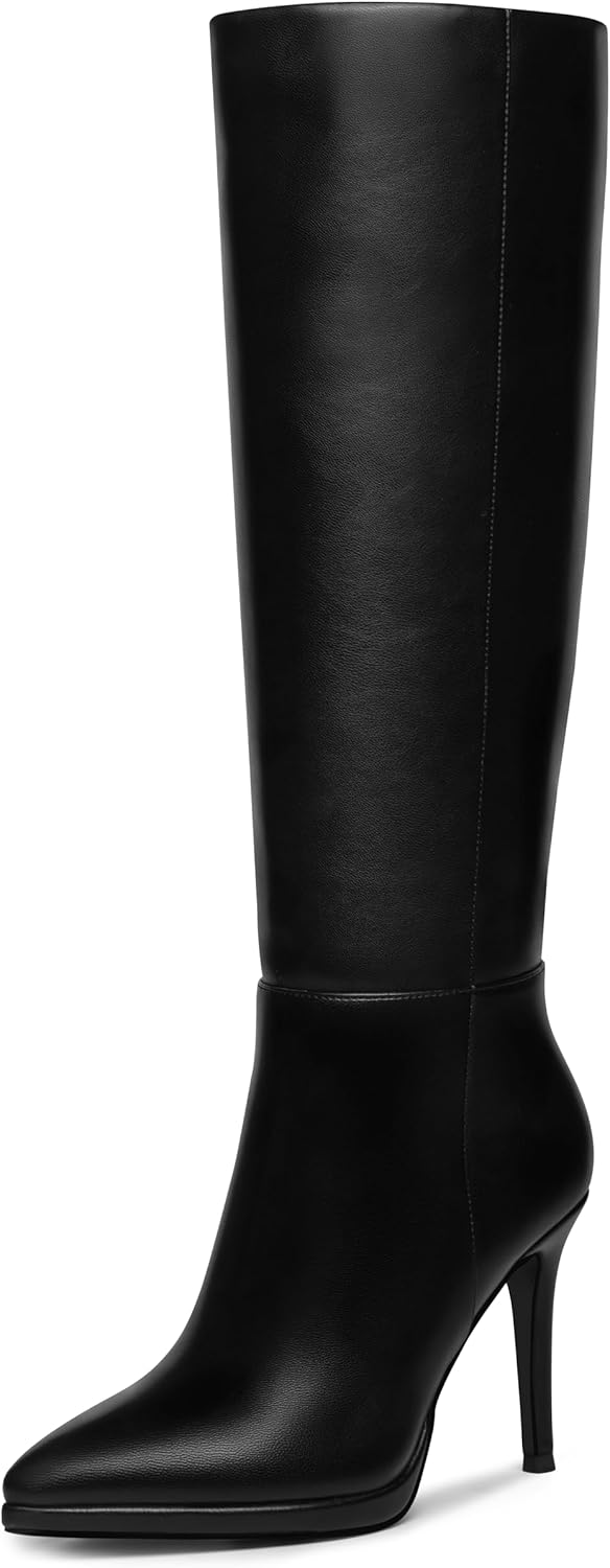 Knee High Boots Women Classic Stilettos Heel Pointed Toe platform Boots For Women High Heel Side Zipper Boots Elegant