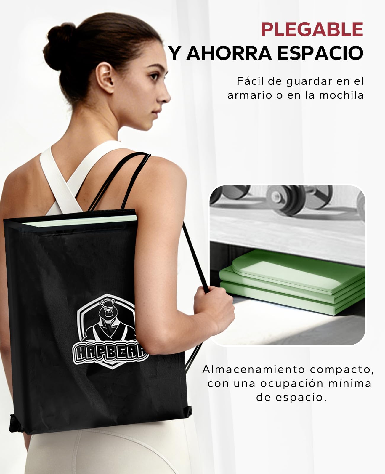 HAPBEAR Esterilla de Yoga Plegable 183x61cmx6 mm, Esterilla de Ejercicio Antideslizante de TPE para Entrenamiento en Casa, Yoga, Pilates, Estiramientos y Viajes