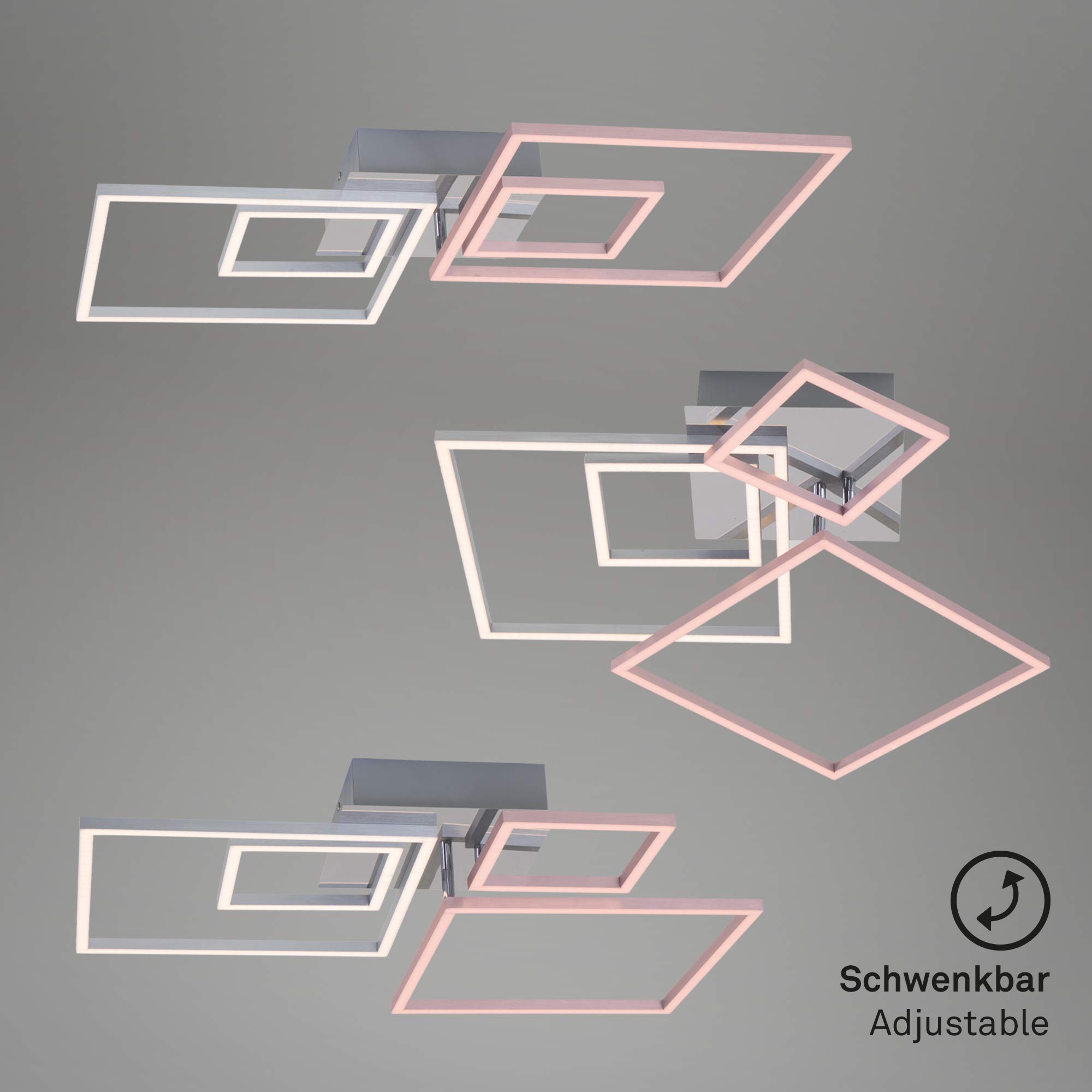 BRILONER Leuchten - LED Deckenleuchte, Deckenlampe dimmbar, inkl. Memoryfunktion, 2 LED-Module drehbar, 43,8 Watt, 3.600 Lumen, 3.000 Kelvin, Chrom-Alu, 656x520x96mm (LxBxH)