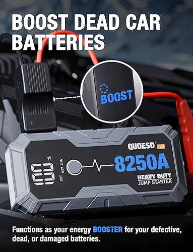 Miniatura 5 de Batería de arranque de salto 8250A (para todo el gas o 10.0+L Diesel), arranque de auto resistente potable de 12 V con banco de energía de 60 W, 48