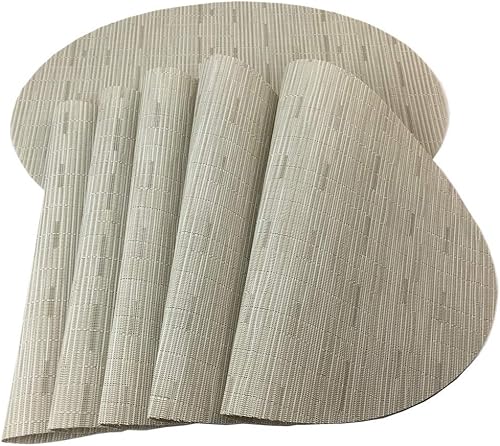 Juego de 6 manteles individuales de vinilo tejido ovalado de bambú de imitación rojo A, resistentes al calor, lavables para mesa de cocina, color