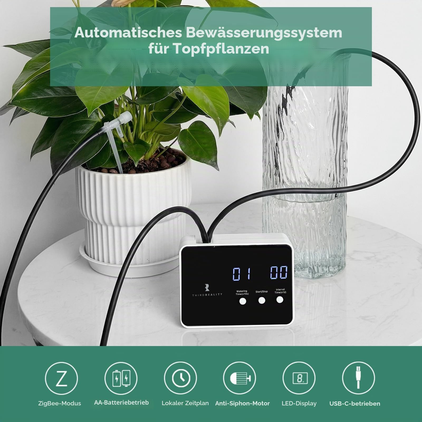 THIRDREALITY Zigbee Smart Watering Kit Pro für Topfpflanzen, Zimmerpflanzenbewässerungssystem, Hub benötigt, kompatibel mit Echo-Geräten mit eingebautem Zigbee-Hub, Home Assistant, SmartThings