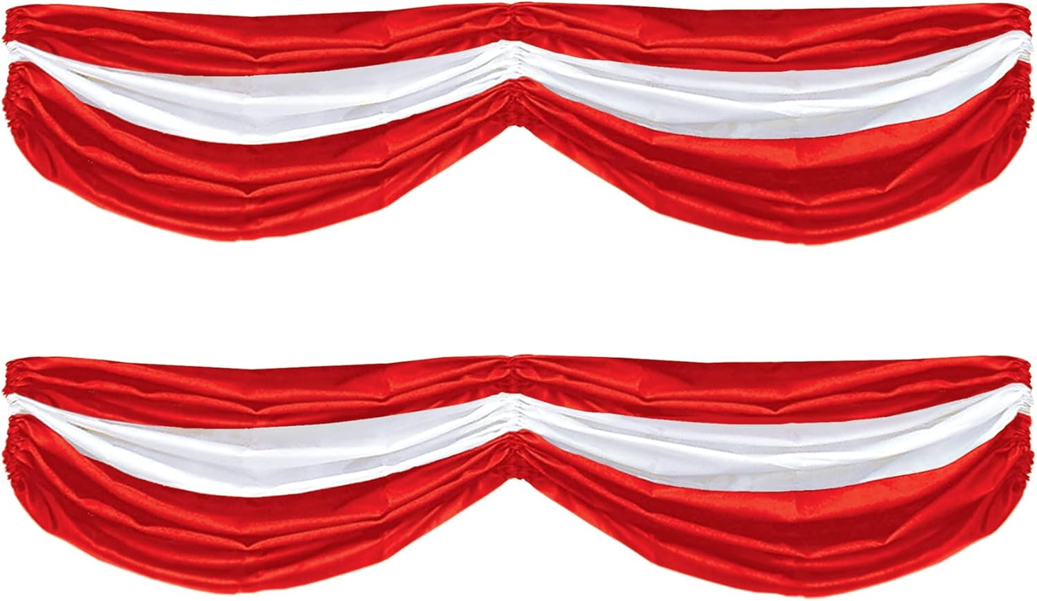 Beistle Red and White Fabric Buntings – 2 Pack Patriotic Decorative Swags with Adjustable Drawstrings for Indoor and Outdoor Displays, Holiday Celebrations, Parades, Circus or Carnival Events, 5’ 10”
