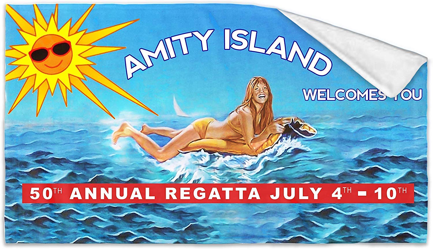 Jaws Amity Island Movie Poster Bath Towel - (140cm x 70cm) Multicoloured