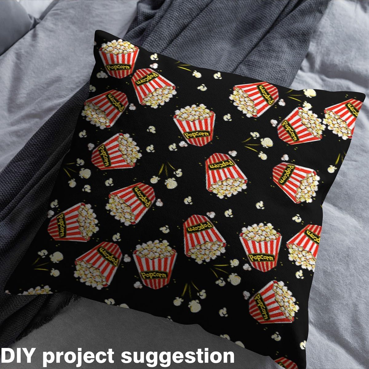 Popcorn Upholstery Fabric by The Yard, Cinema Poster Design Reupholstery Fabric for Chairs, Movie Popcorn Theater Room Decorative Fabric for Outdoor and Home DIY Projects, 3 Yards, Red Black