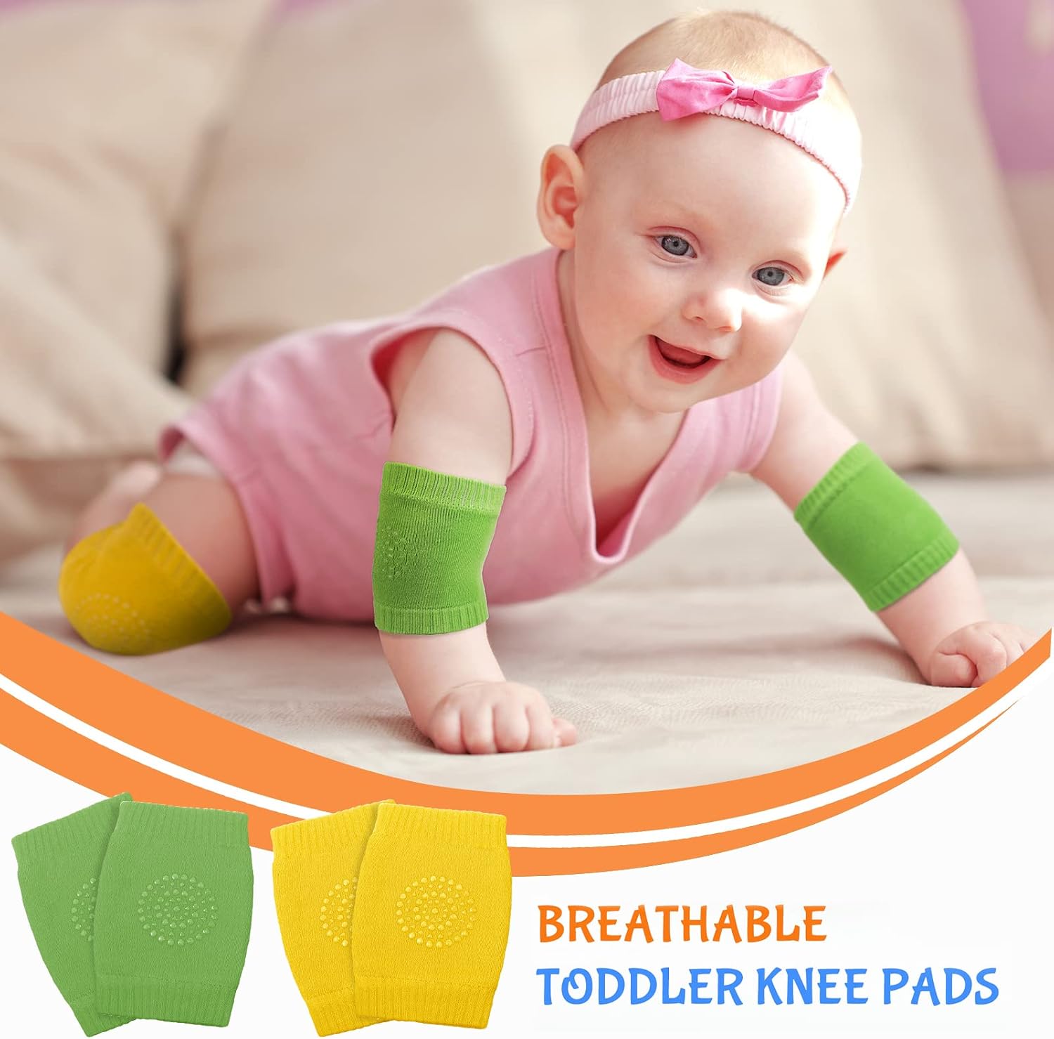 SATINIOR 8 Pairs Unisex Baby Crawling Anti Slip Knee Pads Toddler Knee Protectors Learn to Crawl Socks Leg Warmers (Assorted Color), 4.7 x 3.5 inches (before stretching)