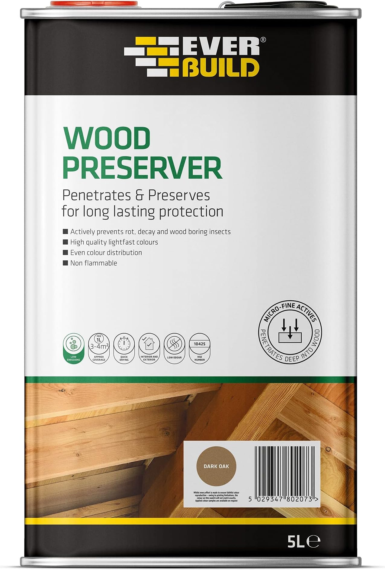 Everbuild LJDO05-EBD Quick Drying, Long Lasting, Wood Preserver, Dark Oak, 5 Litre