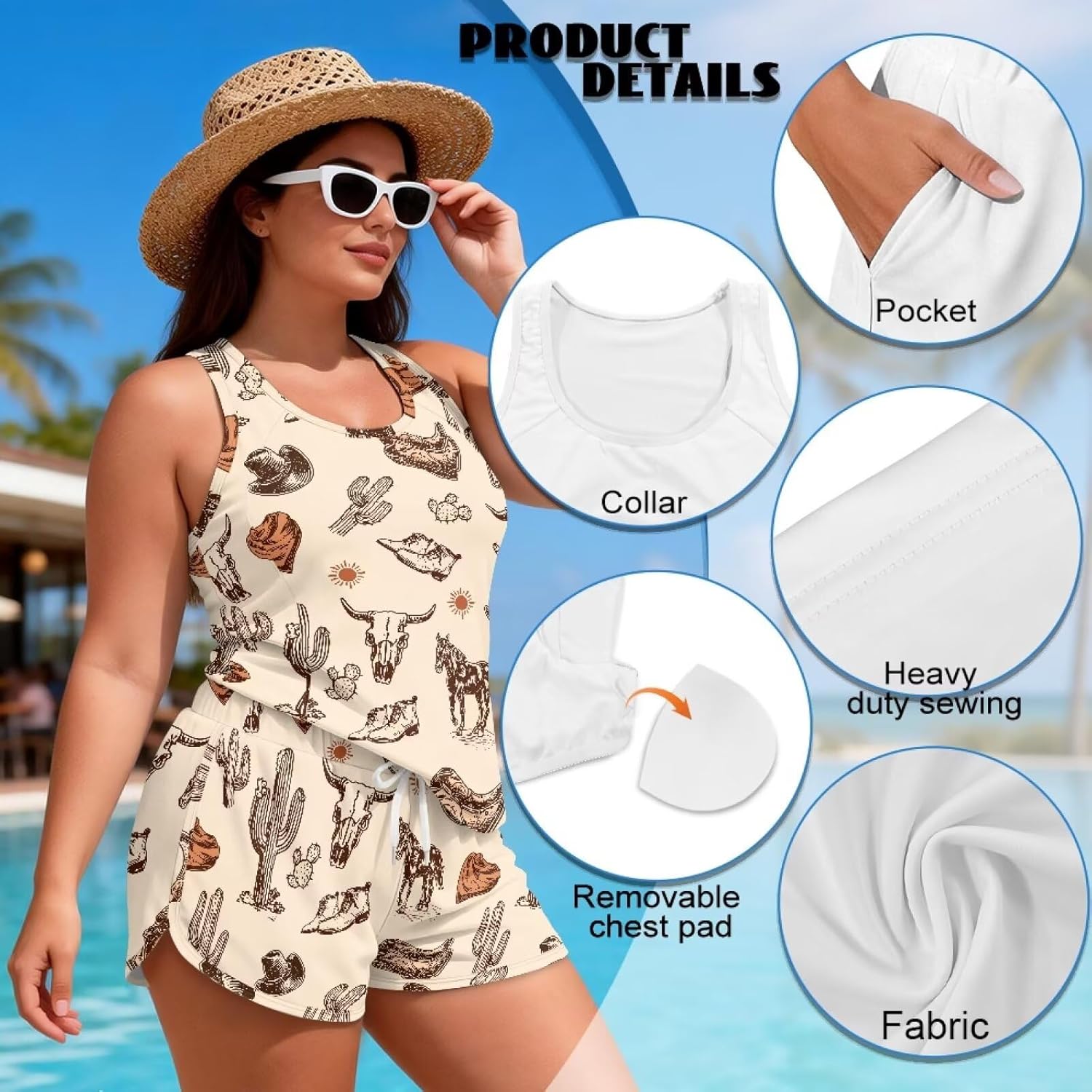 Womens Blouson Tankini Swimsuits 2 Piece Tummy Control Tankini Bathing Suits for Women with Shorts