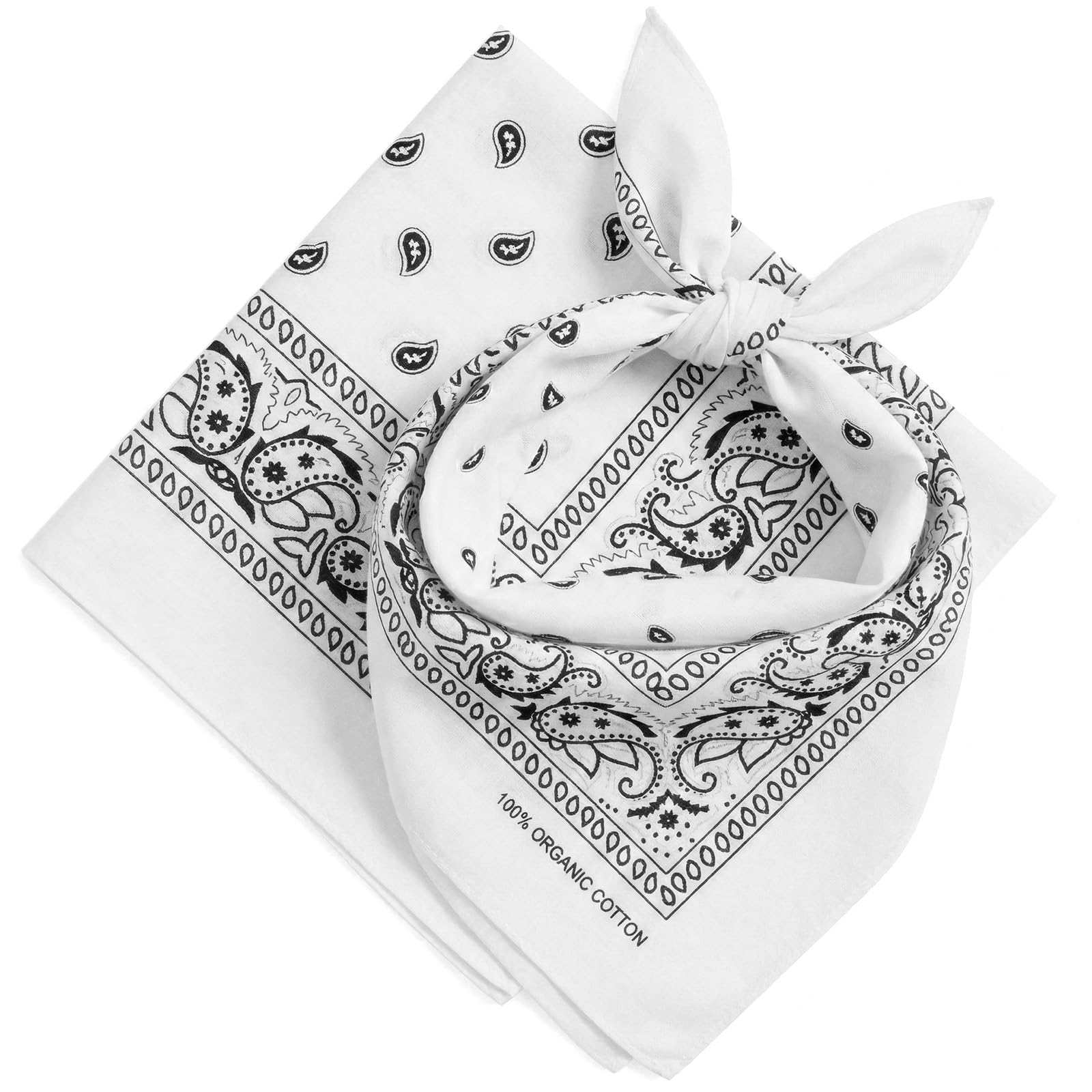 AURAE Biała bandana – 100% bawełna i naturalne włókna – biała chustka bez poliestru – miękka, trwała i nadająca się do prania w pralce – dla mężczyzn i kobiet – uniseks i dzieci – 2 szt