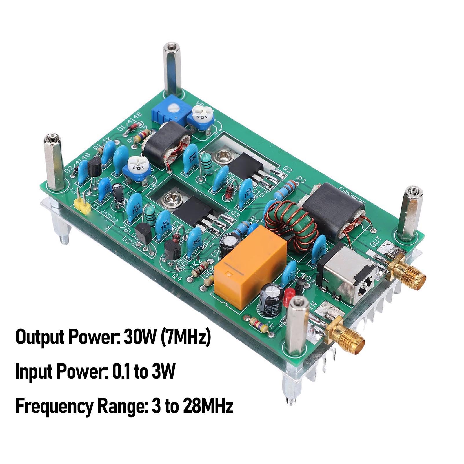 Tonysa 30W HF Lineare Verstärkerplatine 3-28 MHz, HF -Leistungsverstärker für HAM -Radio -QRP -Transceiver, mit Kühlkörper für Kurzwellenkommunikation