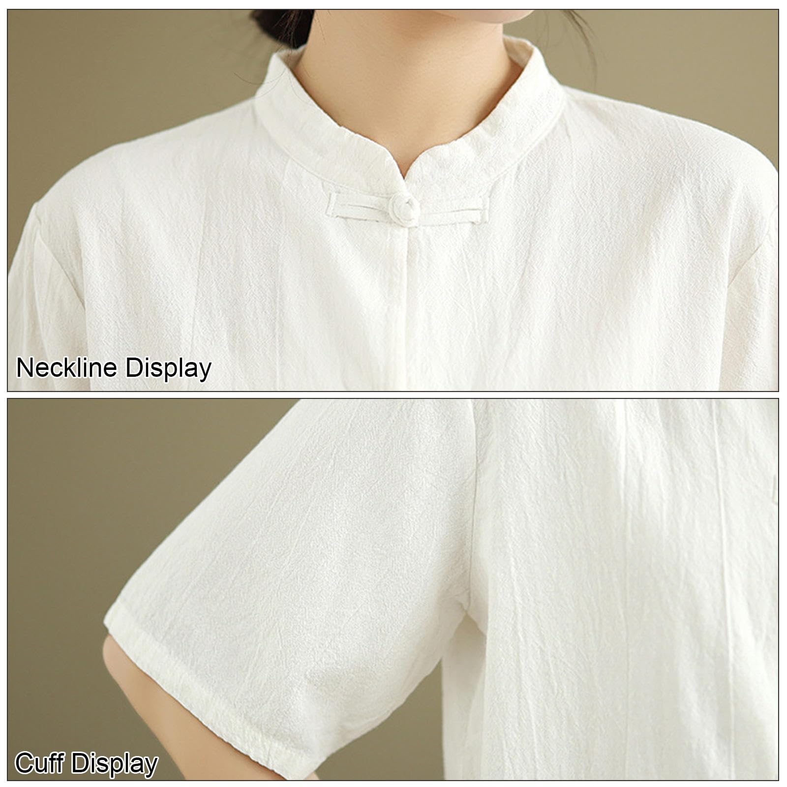 Tai Chi Uniform Damen Kung Fu Anzug Baumwolle und Leinen Kampfkunst Kleidung Mittellange Ärmel Zen Meditation,White-L