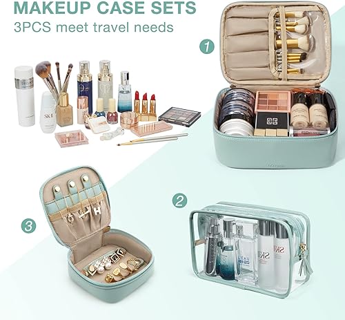 Miniatura 2 de ECOSUSI Juego de 3 bolsas de maquillaje para cosméticos estuche de maquillaje con bolsa de aseo transparente organizador de joyas 3 en 1 bolsas