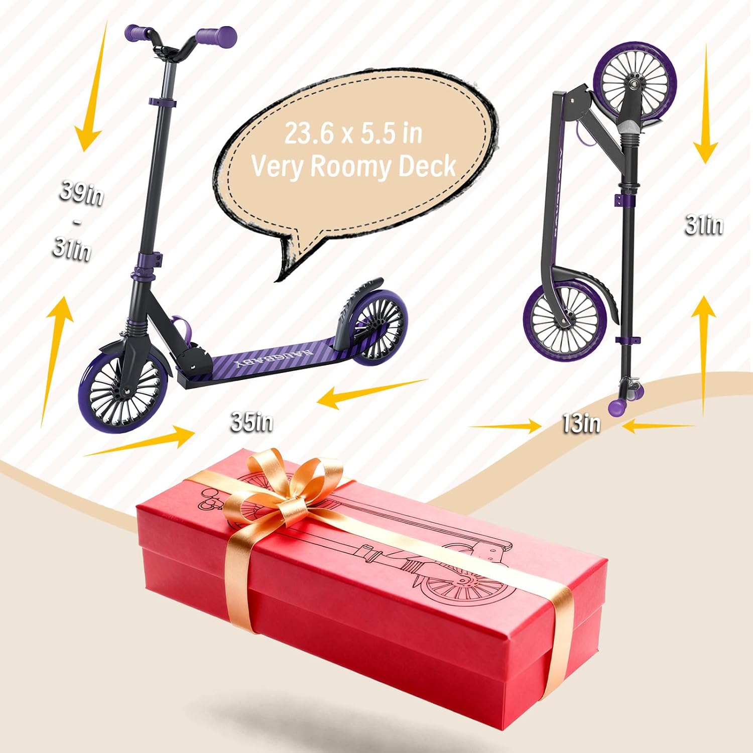 Scooter for Kids, Lightweight Foldable Kick Scooter, 4-Level Adjustable Handlebar, 8-Inch Large Wheels with Shock Absorption, for Ages 6 and Up - Image 6