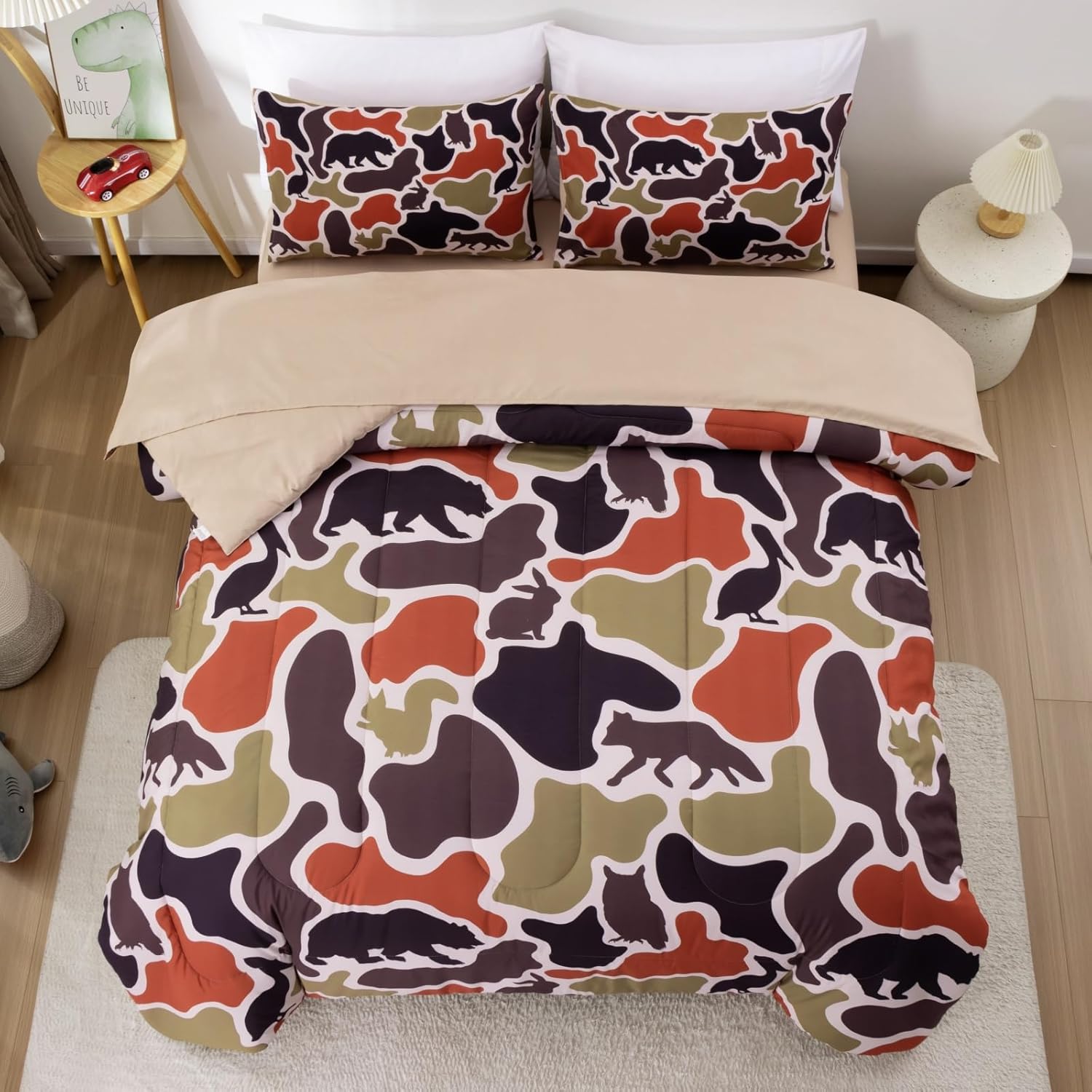 Meeting Story 5 pcs Camo Bedding Set Twin Size for Boys,Aminal Comforter Fox Bear Bedspread Camouflage Bed Sets for Kids Teens, Wild Home Decor(Brown,Twin) - Image 8