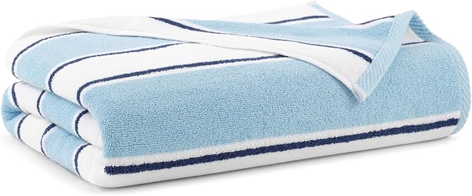 Aston & Arden Striped Beach Towel - Oversized 35 x 70 Soft Plush Thick Cotton, 600 GMS Heavy & Luxury for Pool Chairs, Resort, and Hot Tub, Blue/Navy