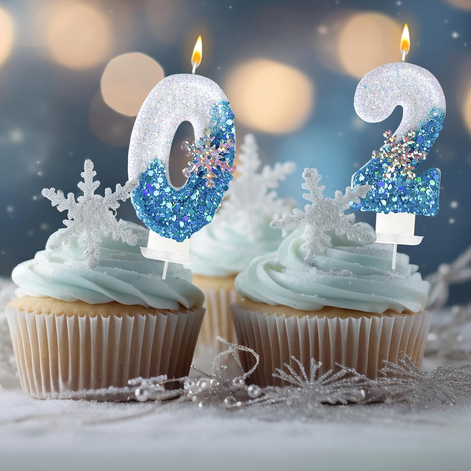White and Blue ice Birthday Candles 0-9, Snowflake Glitter Number Candle Cake Decorations for Children Adult Birthday Wedding Anniversary Party Supplies (0) image 4
