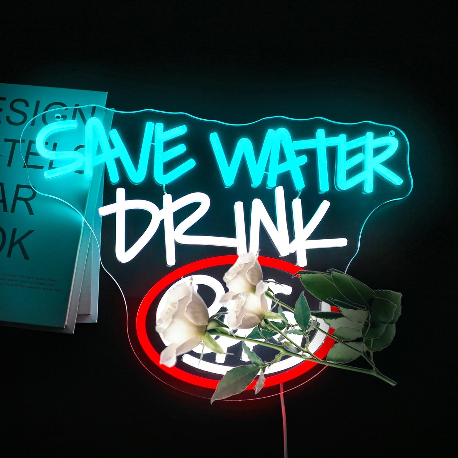 Neon Sign, Save Water Drink Neon Signs for Wall Decor LED Light up Signs Home Decor for Bars, Restaurant, Cafe, Man Cave, Party, Club, Pub Decoration Christmas Halloween Easter Gift