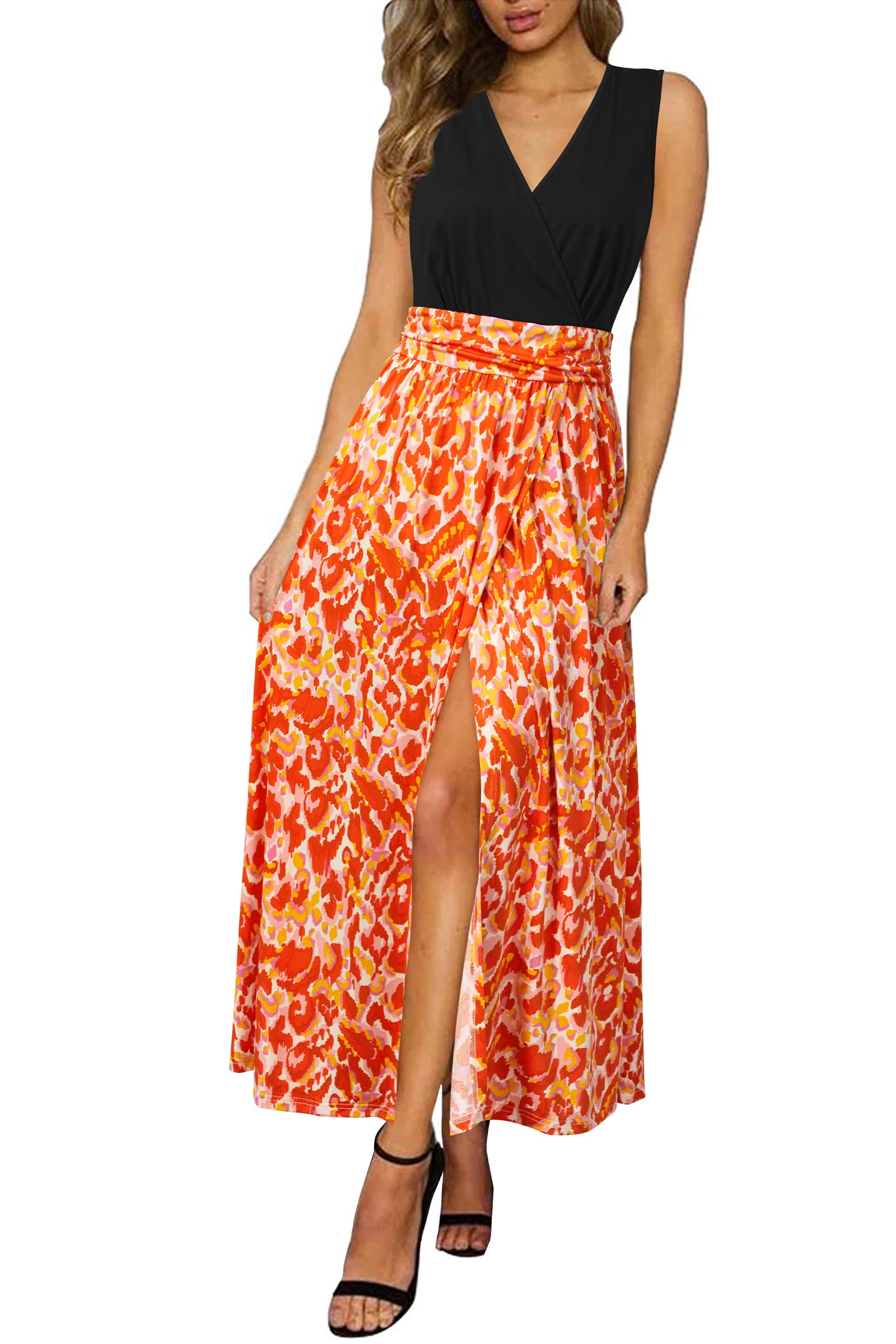 Newshows Women's 2026 Lightweight Summer Wedding Guest Beach Vacation Casual V Neck Split Flowy Maxi Dress