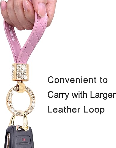 Miniatura 4 de Wisdompro Llavero de Cuero de Microfibra para Automóvil, Portallaves Universal Brillante para Llave FOB, Llaveros de Cuero para Mujeres para Llaves