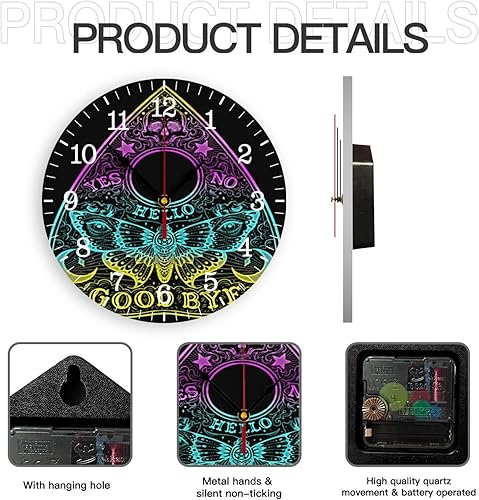 Miniatura 6 de Vcjta Reloj despertador silencioso clásico Wicca para sala de estar, dormitorio, cocina, oficina, aula, escuela, decoración, 10 pulgadas