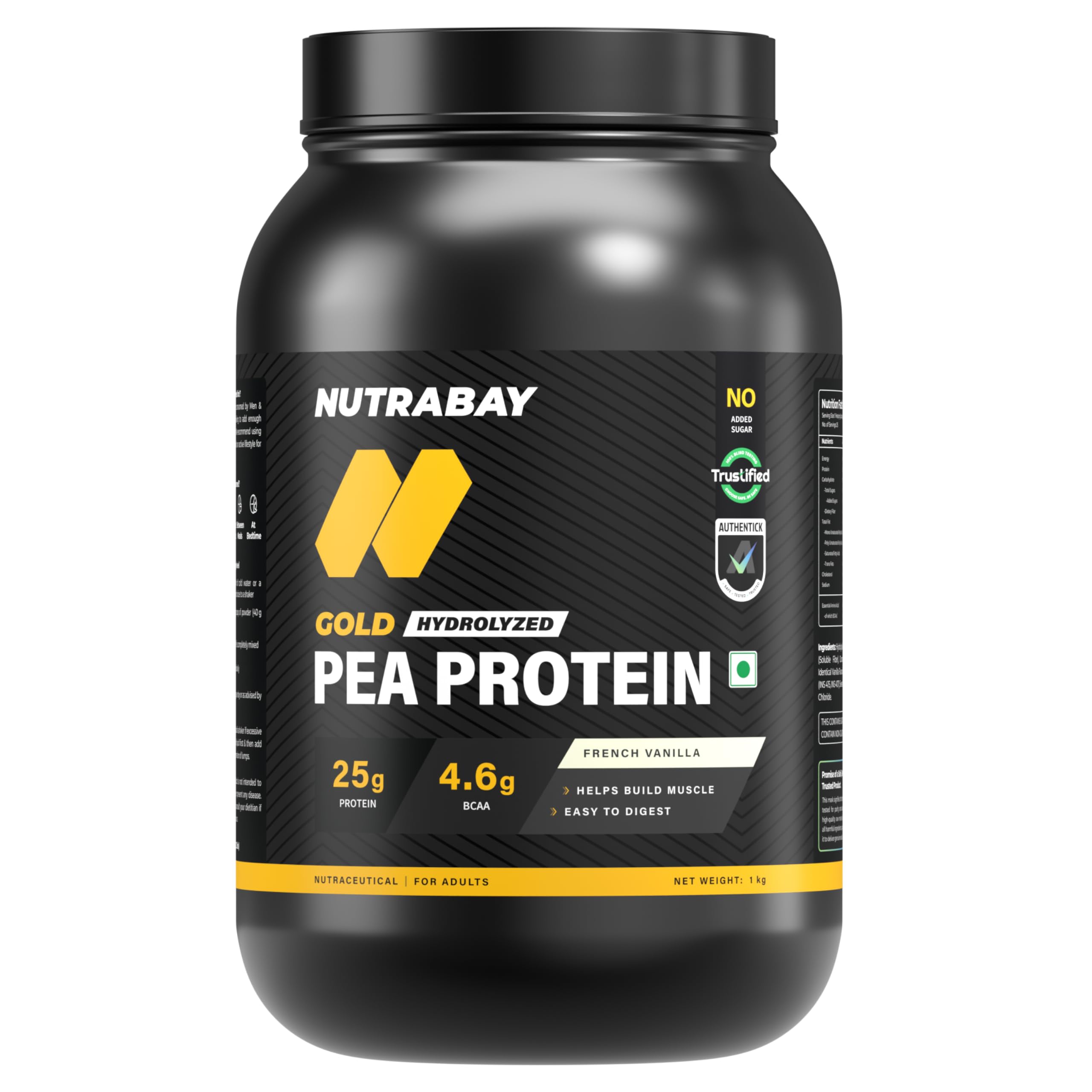 NUTRABAY Gold 100% Pea Protein Powder - 1kg, French Vanilla | 25g Protein, 4.6g BCAA, 5g Fiber | Complete Amino Profile | Tastiest & Smoothest Vegan, ...