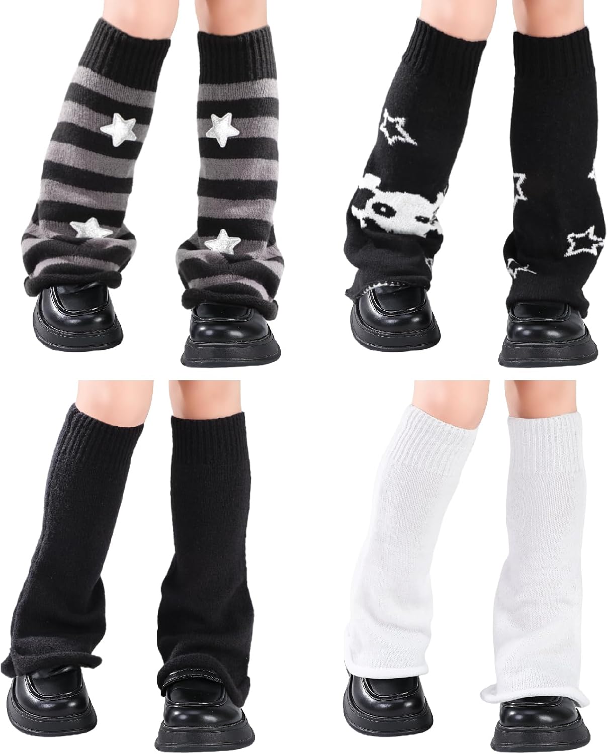 JATEBI 4 Pairs Kawaii Leg Warmers Y2k Flared Leg Warmers Kawaii Harajuku Knitted Socks Goth Lolita Accessories for Women