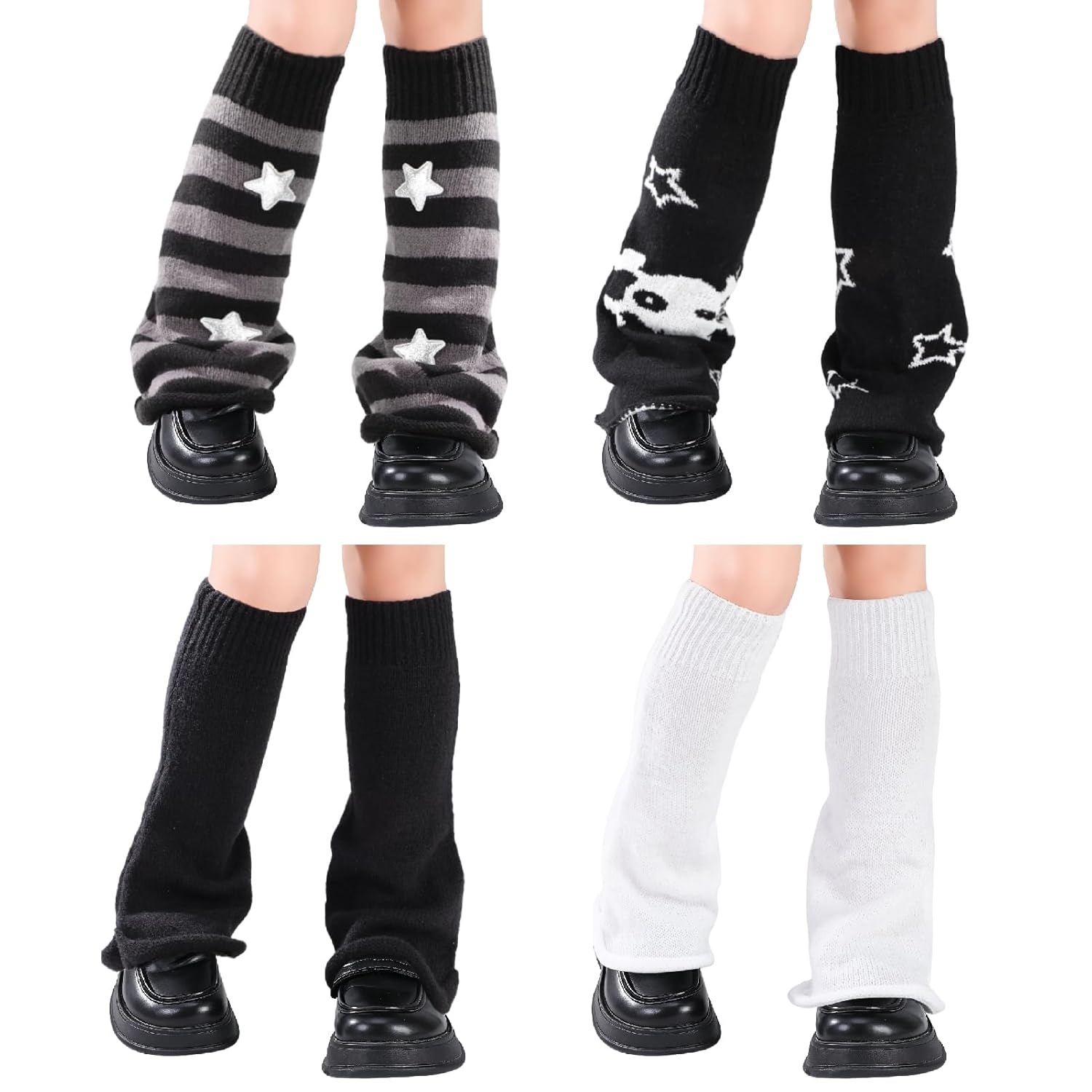 JATEBI 4 Pairs Kawaii Leg Warmers Y2k Flared Leg Warmers Kawaii Harajuku Knitted Socks Goth Lolita Accessories for