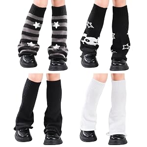 JATEBI 4 Pairs Kawaii Leg Warmers Y2k Flared Leg Warmers Kawaii Harajuku Knitted Socks Goth Lolita Accessories for
