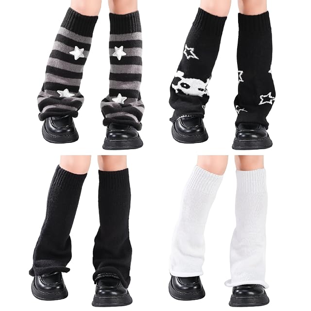 JATEBI 4 Pairs Kawaii Leg Warmers Y2k Flared Leg Warmers Kawaii Harajuku Knitted Socks Goth Lolita Accessories for