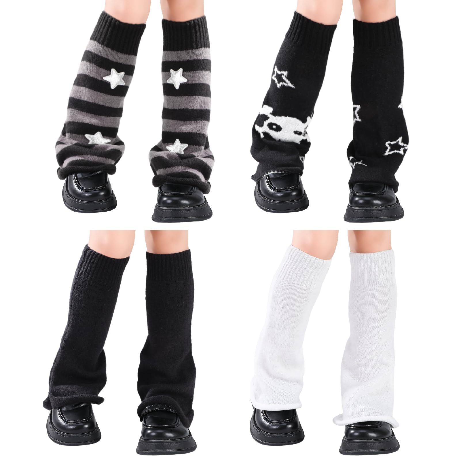 JATEBI 4 Pairs Kawaii Leg Warmers Y2k Flared Leg Warmers Kawaii Harajuku Knitted Socks Goth Lolita Accessories for