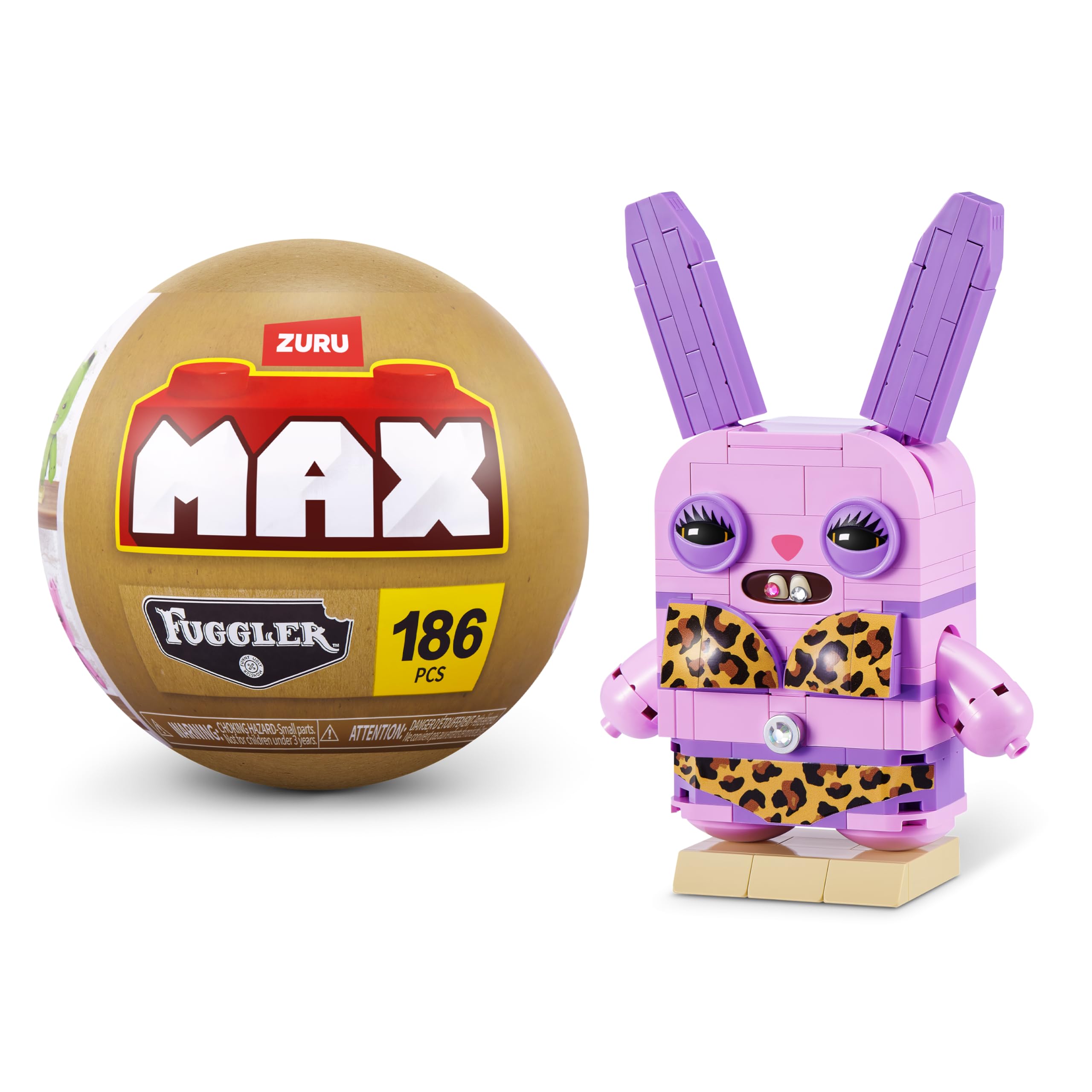 Max Build More Premium Plastic Building Bricks Fuggler Baddies Collection (Rabid Rabbit) by ZURU, Glam Monster Builds in Green, Brown & Pink for Teens, Adults, and Collectors