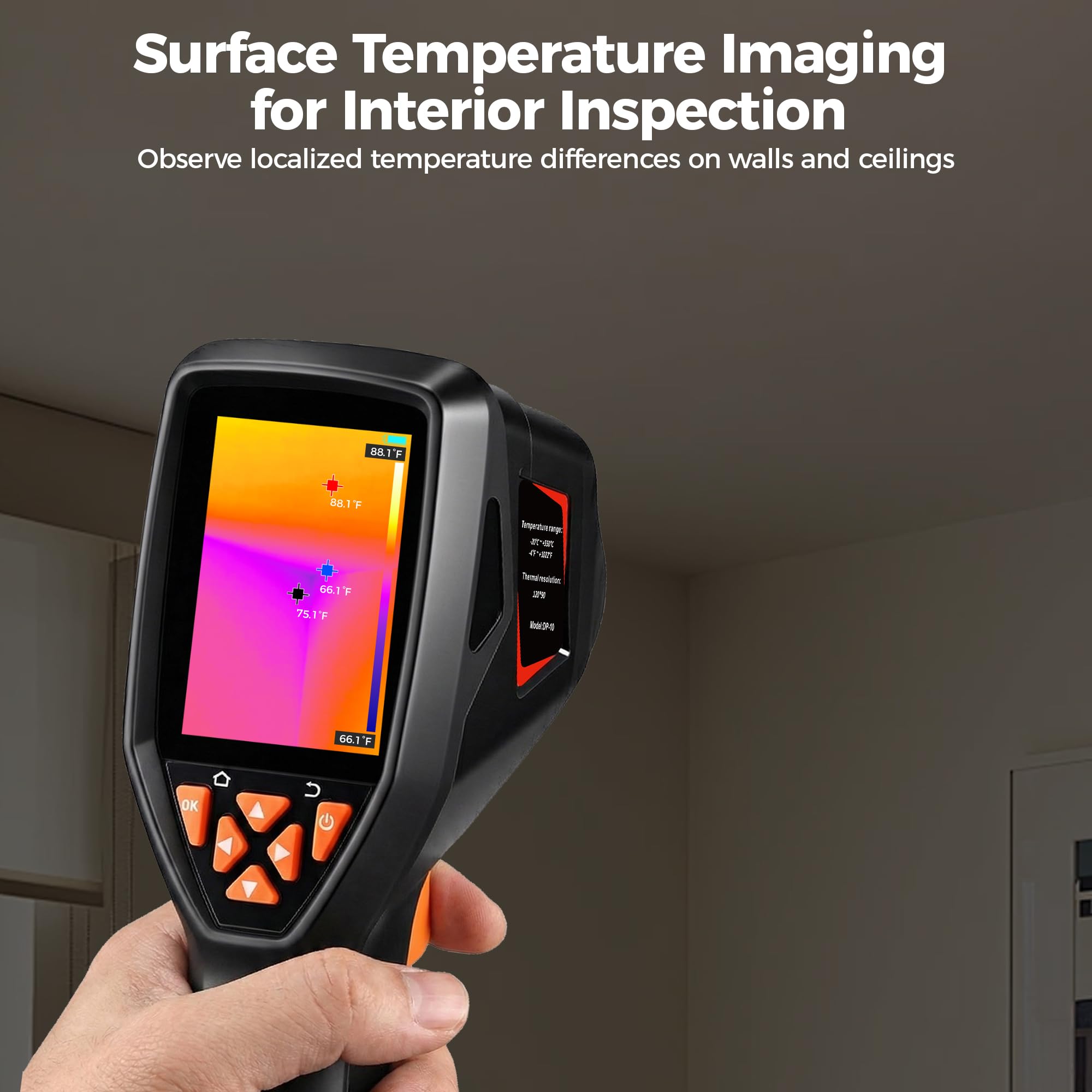 Cámara térmica de imagen, -15,6 °C a 550 °C, cámara infrarroja portátil con análisis PC, resolución IR 120 x 90, duración de la batería de 8 horas para automoción, HVAC, mantenimiento mecánico