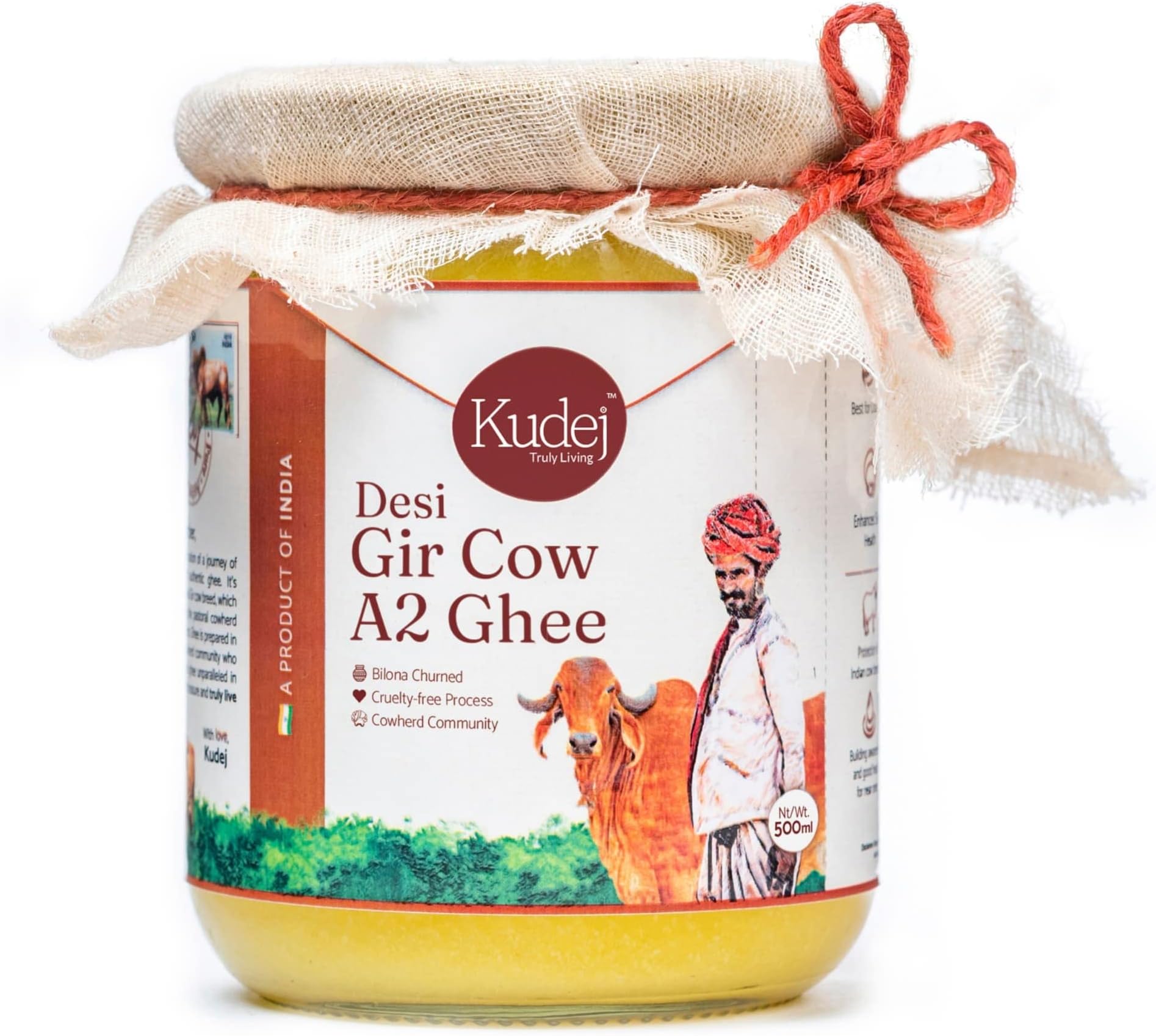 Premium Desi Gir Cow A2 Ghee, 500ml| Vedic Bilona Method, Free Grazing Cows| Natural Immunity Booster from Gujarat| Lactose-Free A2 Ghee| Eco-Friendly| Rich Flavor, Supports Pastoral Community