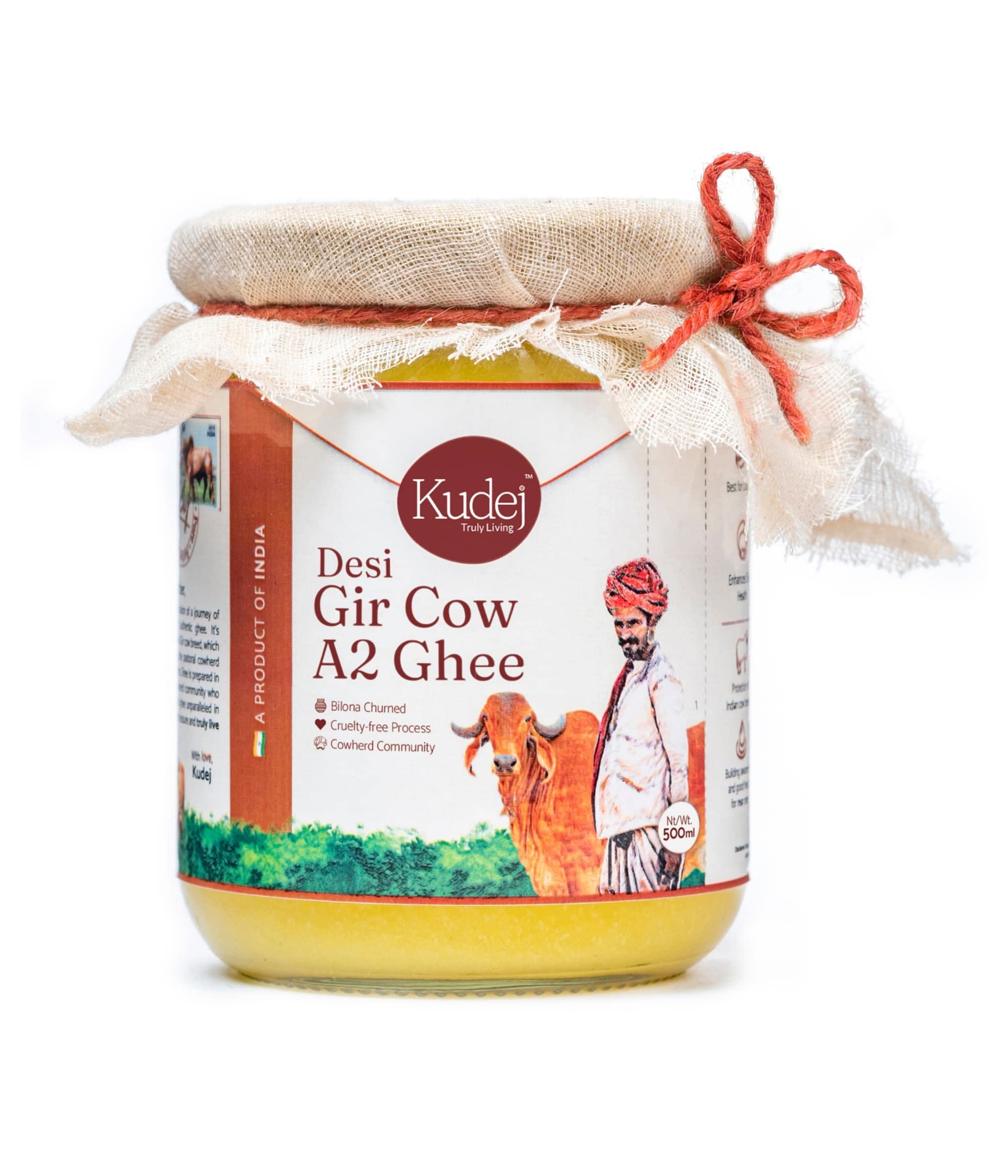 Kudej Premium Desi Gir Cow A2 Ghee, 500ml| Vedic Bilona Method, Free Grazing Cows| Natural Immunity Booster from Gujarat| Lactose-Free A2 Ghee| Eco-Friendly| Rich Flavor, Supports Pastoral Community