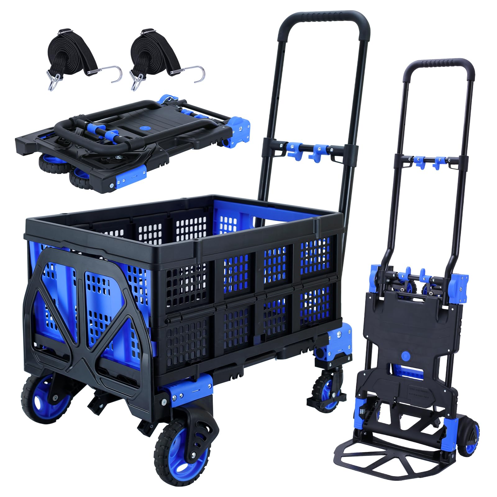 2 in 1Hand Truck Dolly Foldable with Basket,Folding Dolly Cart 330lb